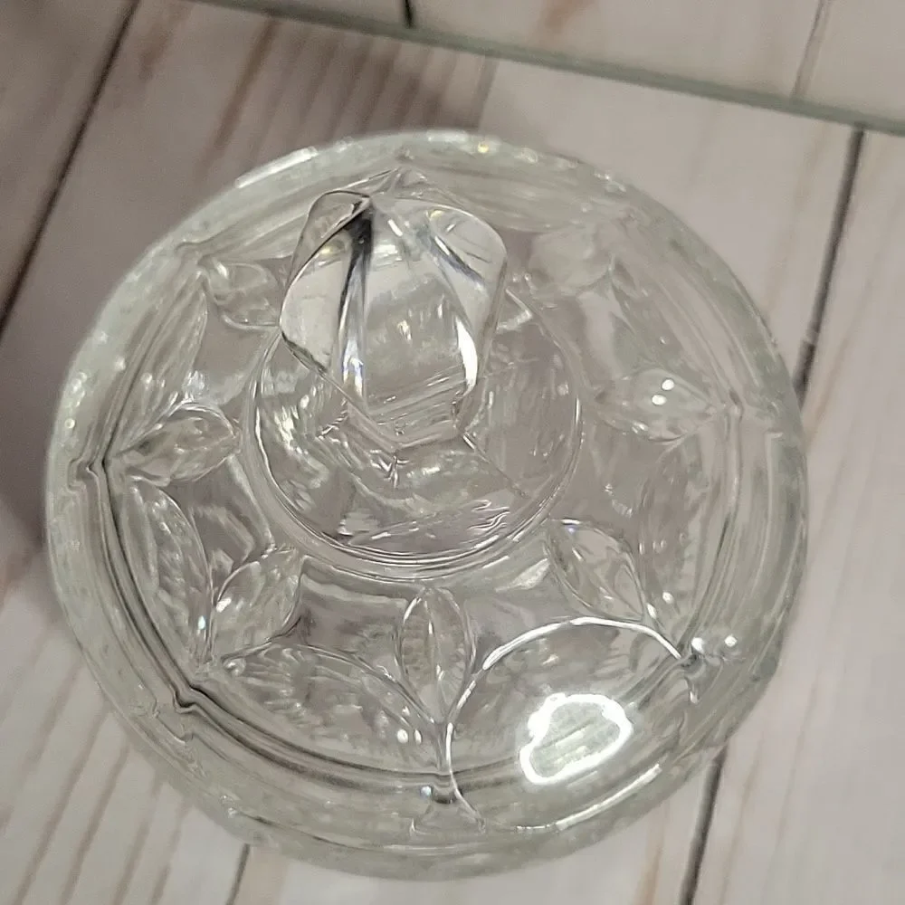 Vintage Small Candy Dish Apothecary Jar Clear Heavy Matching Lid